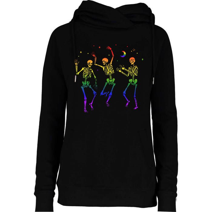 Goth Dancing Skeleton Gay Lesbian LGBT Pride For Halloween Womens Funnel Neck Pullover Hood