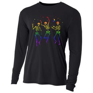 Goth Dancing Skeleton Gay Lesbian LGBT Pride For Halloween Cooling Performance Long Sleeve Crew