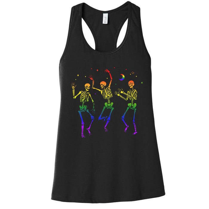 Goth Dancing Skeleton Gay Lesbian LGBT Pride For Halloween Women's Racerback Tank