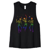 Goth Dancing Skeleton Gay Lesbian LGBT Pride For Halloween Women's Racerback Cropped Tank