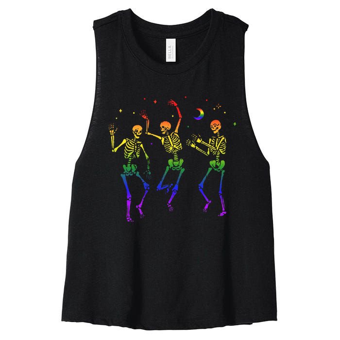 Goth Dancing Skeleton Gay Lesbian LGBT Pride For Halloween Women's Racerback Cropped Tank