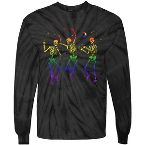 Goth Dancing Skeleton Gay Lesbian LGBT Pride For Halloween Tie-Dye Long Sleeve Shirt