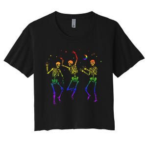 Goth Dancing Skeleton Gay Lesbian LGBT Pride For Halloween Women's Crop Top Tee