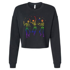 Goth Dancing Skeleton Gay Lesbian LGBT Pride For Halloween Cropped Pullover Crew