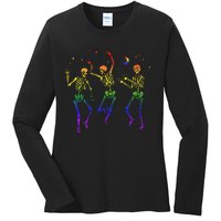 Goth Dancing Skeleton Gay Lesbian LGBT Pride For Halloween Ladies Long Sleeve Shirt