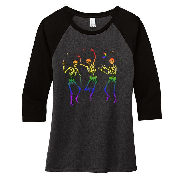 Goth Dancing Skeleton Gay Lesbian LGBT Pride For Halloween Women's Tri-Blend 3/4-Sleeve Raglan Shirt