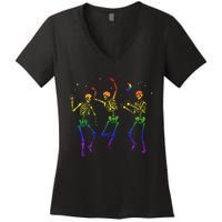 Goth Dancing Skeleton Gay Lesbian LGBT Pride For Halloween Women's V-Neck T-Shirt