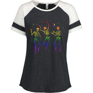 Goth Dancing Skeleton Gay Lesbian LGBT Pride For Halloween Enza Ladies Jersey Colorblock Tee