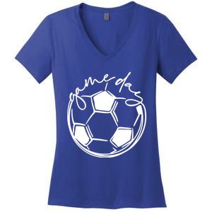 Game Day Sports Parent Soccer Mom Cute Gift Women's V-Neck T-Shirt