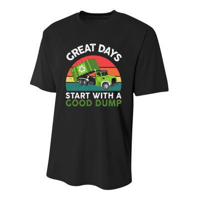 Great Days Start With A Good Dump Garbage Truck Youth Performance Sprint T-Shirt