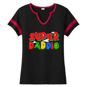 Gamer Dad Super Daddio Fathers Day Funny Gift From Ladies Halftime Notch Neck Tee