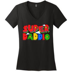 Gamer Dad Super Daddio Fathers Day Funny Gift From Women's V-Neck T-Shirt