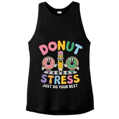Groovy Donut Stress Just Do Your Best Testing Day Teachers Ladies PosiCharge Tri-Blend Wicking Tank