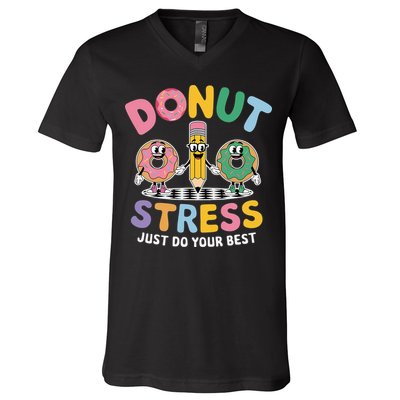 Groovy Donut Stress Just Do Your Best Testing Day Teachers V-Neck T-Shirt
