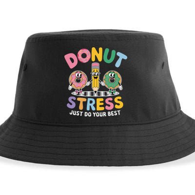 Groovy Donut Stress Just Do Your Best Testing Day Teachers Sustainable Bucket Hat