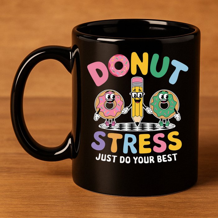 Groovy Donut Stress Just Do Your Best Testing Day Teachers 11oz C Handle Ceramic Mug