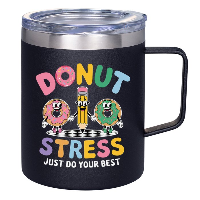 Groovy Donut Stress Just Do Your Best Testing Day Teachers 12oz Stainless Steel Coffee Mug