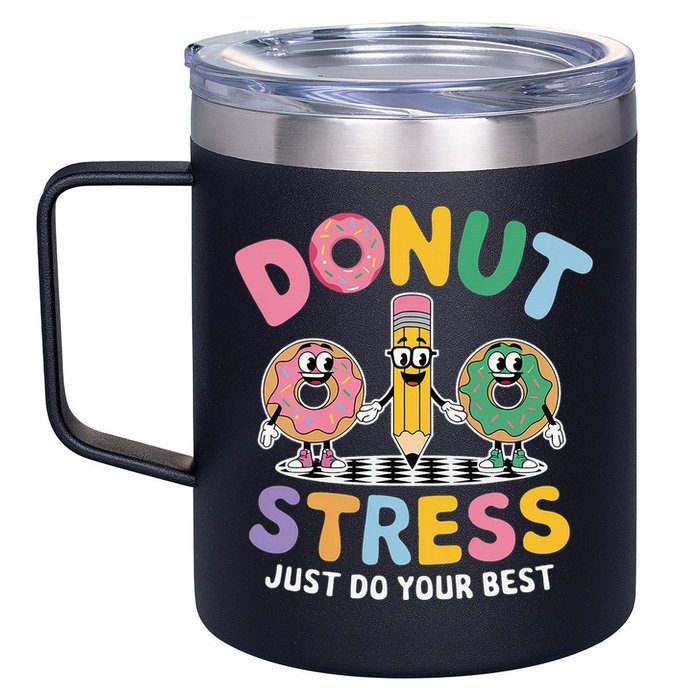Groovy Donut Stress Just Do Your Best Testing Day Teachers 12oz Stainless Steel Coffee Mug