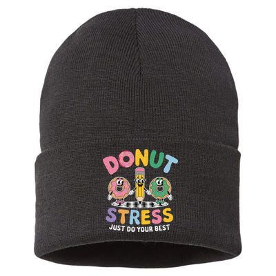 Groovy Donut Stress Just Do Your Best Testing Day Teachers Sustainable Knit Beanie