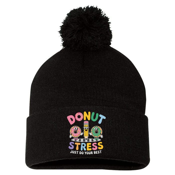 Groovy Donut Stress Just Do Your Best Testing Day Teachers Pom Pom 12in Knit Beanie