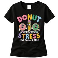 Groovy Donut Stress Just Do Your Best Testing Day Teachers Womens T-Shirt