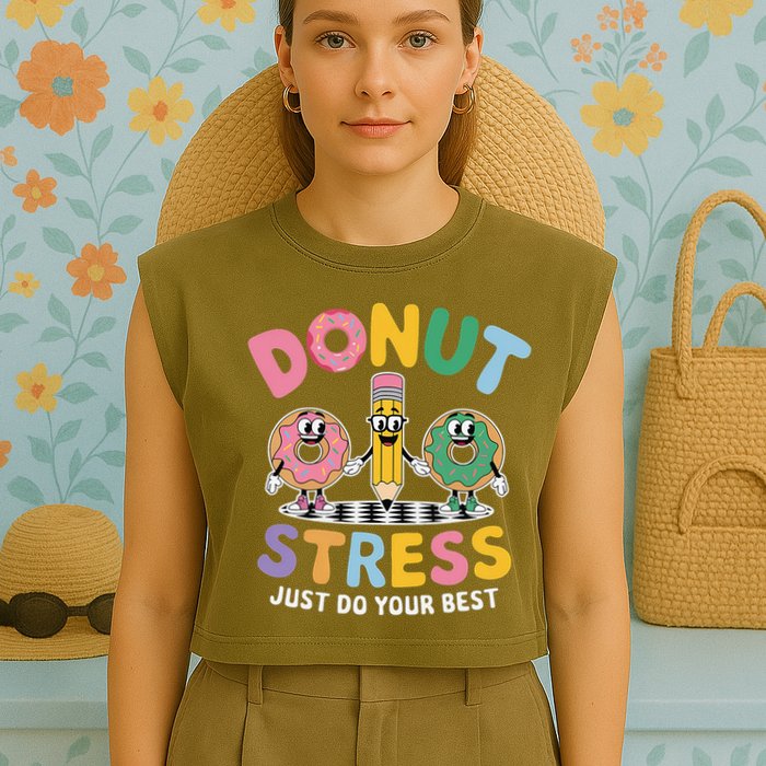 Groovy Donut Stress Just Do Your Best Testing Day Teachers Garment-Dyed Women's Muscle Tee