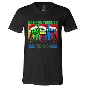 Geometry Dashing Through The Snow Sleep Dash Game Christmas V-Neck T-Shirt