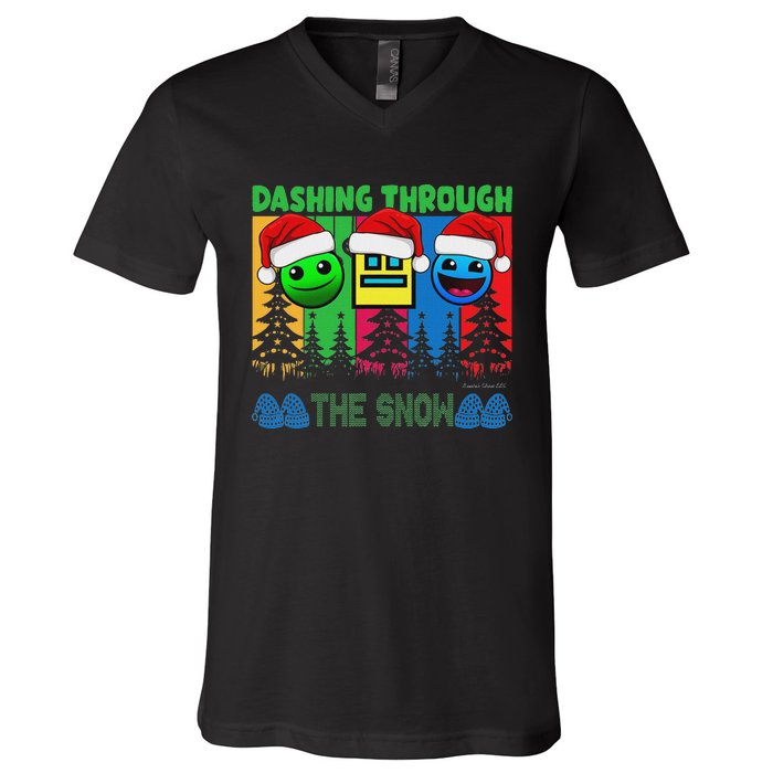 Geometry Dashing Through The Snow Sleep Dash Game Christmas V-Neck T-Shirt