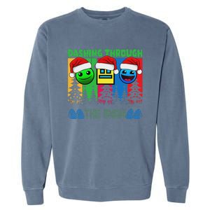 Geometry Dashing Through The Snow Sleep Dash Game Christmas Garment-Dyed Sweatshirt