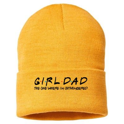 Girl Dad The One Where I'm Outnumbered Dad Of Girls Daddy Cool Gift Sustainable Knit Beanie