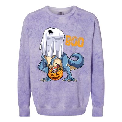 Ghost Dinosaur T Rex Funny Boo Halloween Pumpkin Colorblast Crewneck Sweatshirt