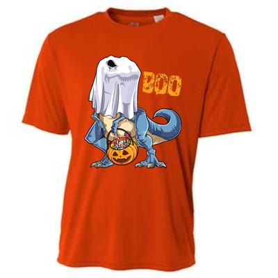 Ghost Dinosaur T Rex Funny Boo Halloween Pumpkin Cooling Performance Crew T-Shirt