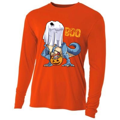 Ghost Dinosaur T Rex Funny Boo Halloween Pumpkin Cooling Performance Long Sleeve Crew