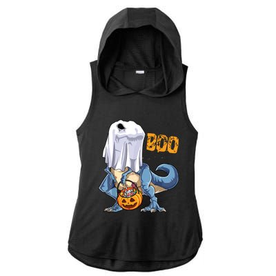 Ghost Dinosaur T Rex Funny Boo Halloween Pumpkin Ladies PosiCharge Tri-Blend Wicking Draft Hoodie Tank