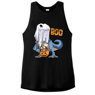 Ghost Dinosaur T Rex Funny Boo Halloween Pumpkin Ladies PosiCharge Tri-Blend Wicking Tank