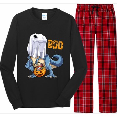 Ghost Dinosaur T Rex Funny Boo Halloween Pumpkin Long Sleeve Pajama Set