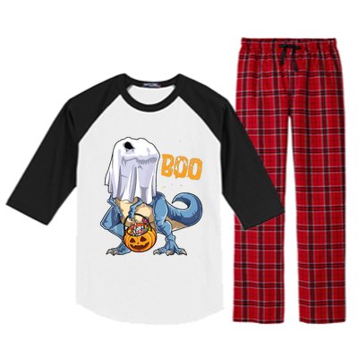 Ghost Dinosaur T Rex Funny Boo Halloween Pumpkin Raglan Sleeve Pajama Set