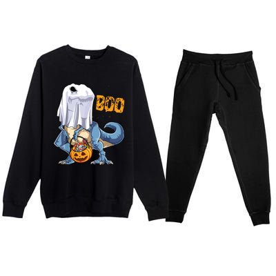 Ghost Dinosaur T Rex Funny Boo Halloween Pumpkin Premium Crewneck Sweatsuit Set