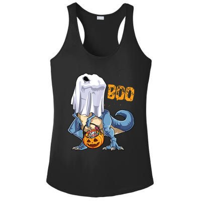 Ghost Dinosaur T Rex Funny Boo Halloween Pumpkin Ladies PosiCharge Competitor Racerback Tank