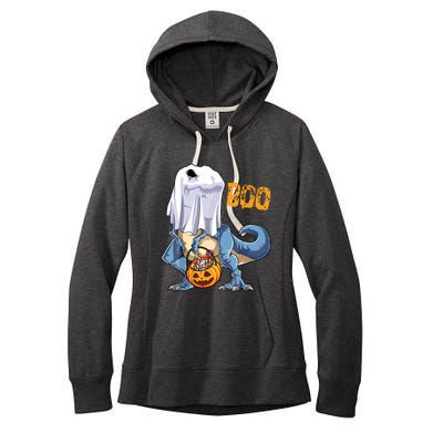 Ghost Dinosaur T Rex Funny Boo Halloween Pumpkin Women's Fleece Hoodie