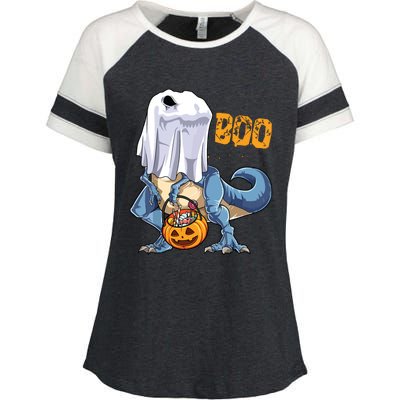 Ghost Dinosaur T Rex Funny Boo Halloween Pumpkin Enza Ladies Jersey Colorblock Tee