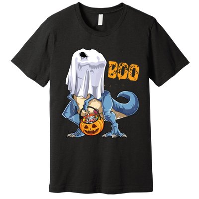 Ghost Dinosaur T Rex Funny Boo Halloween Pumpkin Premium T-Shirt