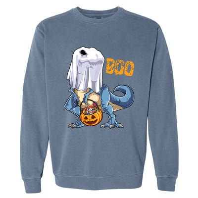 Ghost Dinosaur T Rex Funny Boo Halloween Pumpkin Garment-Dyed Sweatshirt