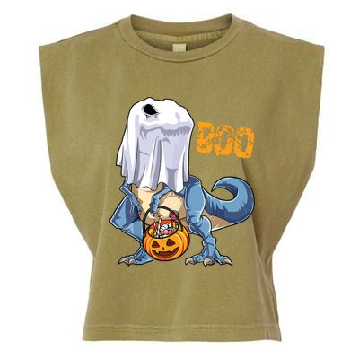 Ghost Dinosaur T Rex Funny Boo Halloween Pumpkin Garment-Dyed Women's Muscle Tee