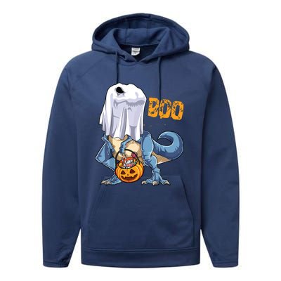 Ghost Dinosaur T Rex Funny Boo Halloween Pumpkin Performance Fleece Hoodie