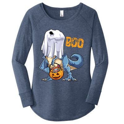 Ghost Dinosaur T Rex Funny Boo Halloween Pumpkin Women's Perfect Tri Tunic Long Sleeve Shirt