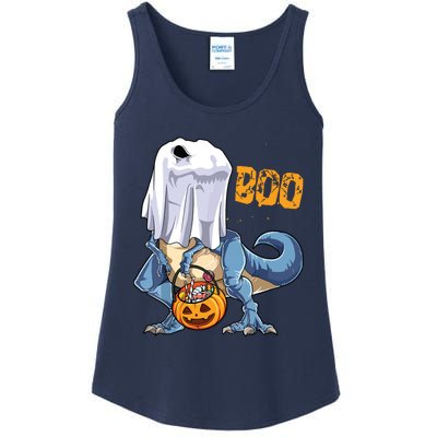 Ghost Dinosaur T Rex Funny Boo Halloween Pumpkin Ladies Essential Tank