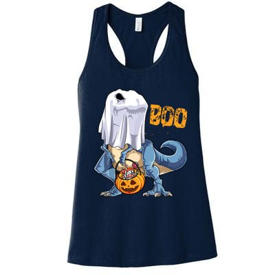 Ghost Dinosaur T Rex Funny Boo Halloween Pumpkin Women's Racerback Tank