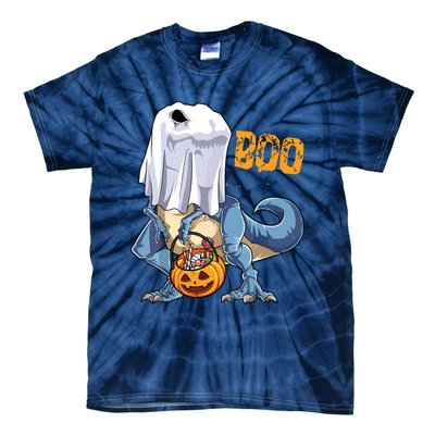 Ghost Dinosaur T Rex Funny Boo Halloween Pumpkin Tie-Dye T-Shirt