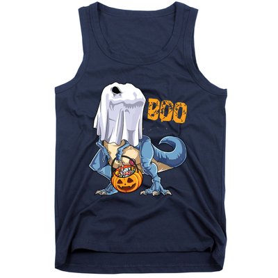 Ghost Dinosaur T Rex Funny Boo Halloween Pumpkin Tank Top